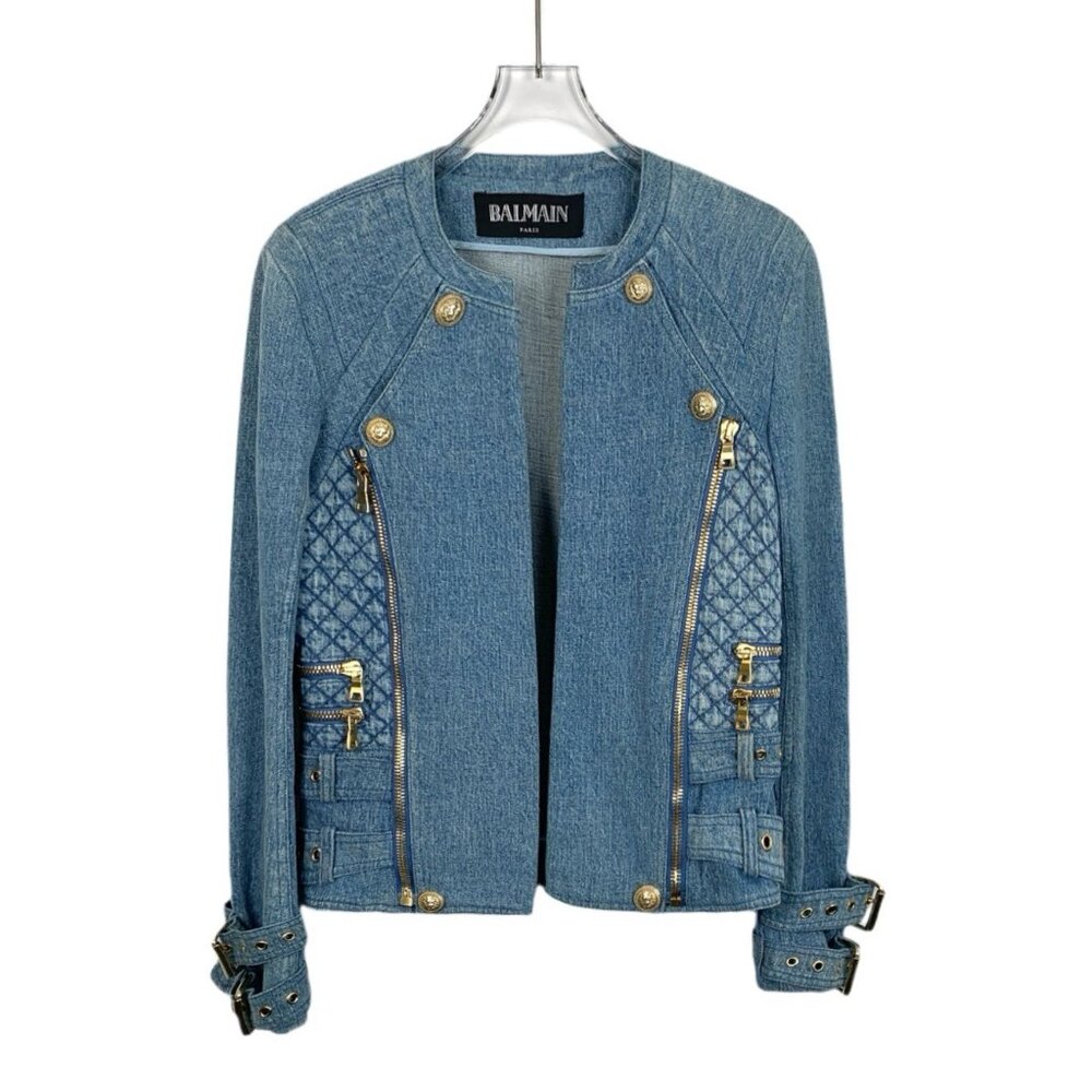 Balmain Blue Cotton Denim Jacket with Gold Buttons